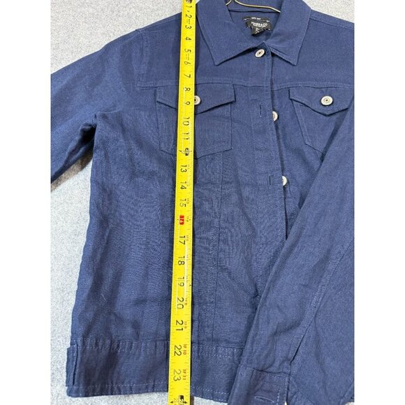 Jones New York Trucker Jacket Women's Large Blue Linen Long Sleeve Button Front - Picture 5 of 8